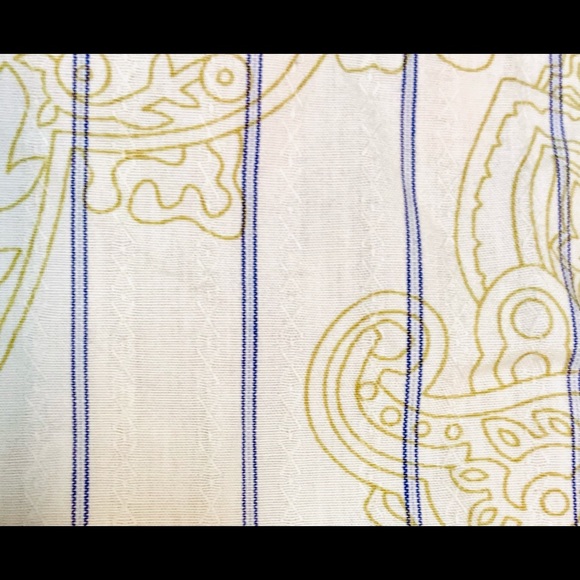 Men’s SzSmall “CARBON” white/gold paisley print/blue pin stripe button down tee - Picture 4 of 5